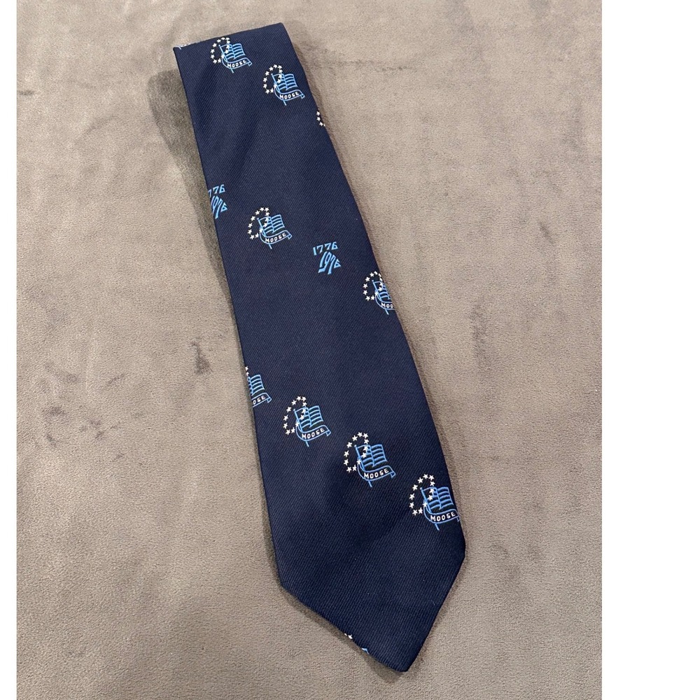 GS Harvale Co Blue Neck Tie Moose Lodge Bicentennial 1976 American Fraternal 56"
